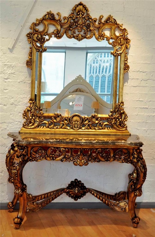 The Berkshire: Antique Gold & Snakeskin Marble. Tables > Console Table