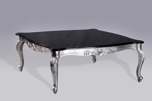 Monaco Coffee Table: Silver Leaf & Black Double Veined Marble Tables > Coffee And Side Tables