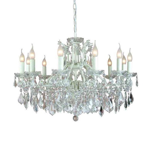 The Toulouse: 12 BRANCH SHALLOW ANTIQUE CRACKLE WHITE CHANDELIER Lighting > Chandeliers