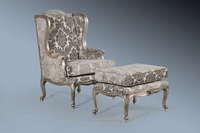 The Wingback Chair: Antique Silver & Grey Damask