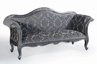 The Belfort Sofa: Antique Silver & Grey Damask