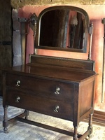 Beautiful Vintage Period Antique Beaded Oak Dresser & Beveled Mirror