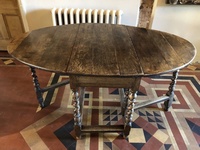 English Oak Rustic Large Original Antique Barley Twist Gate leg Drop Leaf Dining Table