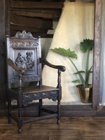 Antique Original Heavy Jacobean Gothic English Carved Oak Wainscot Chair Arm Chair 17th Century