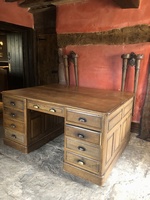 SOLD Original Large Beautiful Antique Period English Oak Vintage Paneled Partners Desk 18 Drawers! Circa 1905
