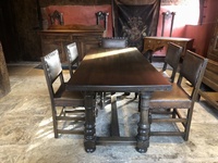 Cromwellian  Medieval Dark Oak Dining Table Suite