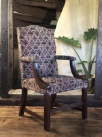 Antique Gainsborough Period Heavy Solid Mahogany Georgian Medieval Style Upholstered Fabric Tapestry Open Frame Armchair Chair