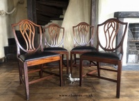 Rare Original Georgian Antique Black  Genuine Leather Early Hepplewhite Country Chairs 1700 C  Set of 4