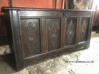 Very Heavy Rare Large Original Hand Carved English Oak Antique Trunk Chest Coffer 1600's