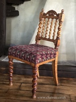 Charming Victorian Rustic Burr Walnut Barley Twist Burgandy Beige Black Occasional Hall Chair