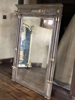 Antique Original Large HEAVY Wooden Regency Empire Gold Gilt Distressed Grey Stone Pier Vintage Bevelled Mirror