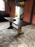 Vintage Oak Rustic Georgian Refectory Trestle Farmhouse Kitchen Trestle Dining Table