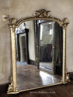 SOLD -Original Rare Old Period Antique Ornate Gilt Gold Overmantle Fireplace Large Shell Mirror