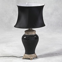 Black Glass Mosaic Lamp with Black Silk Oval Shade