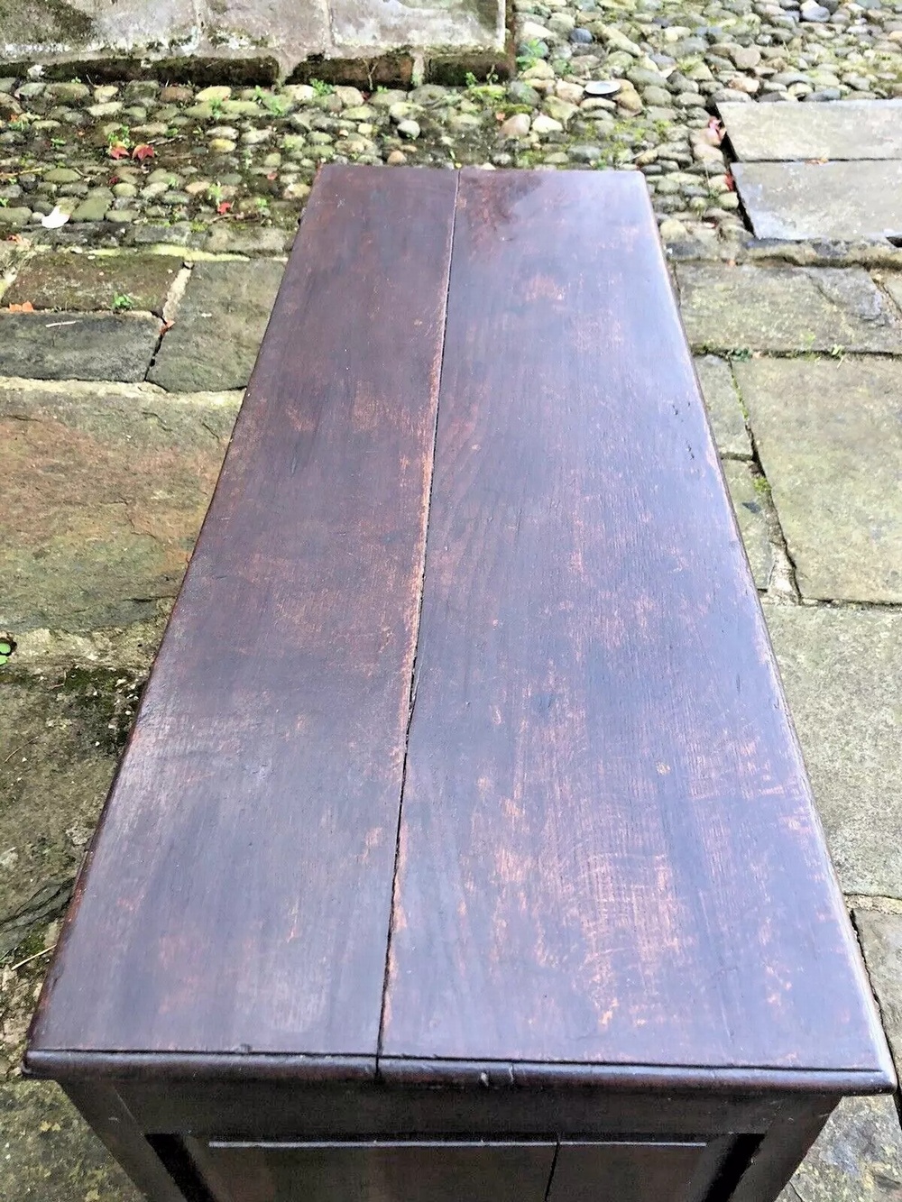 Original English Carved Oak Antique Mule Dower Trunk Coffer Blanket Chest Circa 1700's