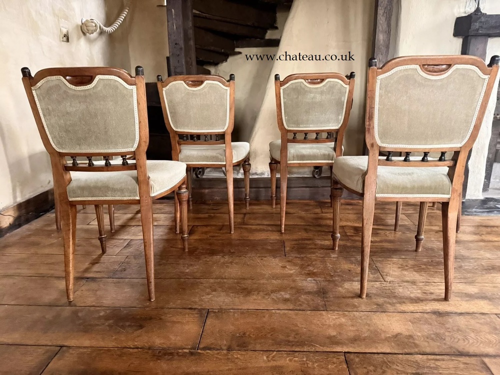 SOLD - Aesthetic Movement Set 6 Edwardian Antique Mahogany Diner Sage Velvet Green Dining Chairs