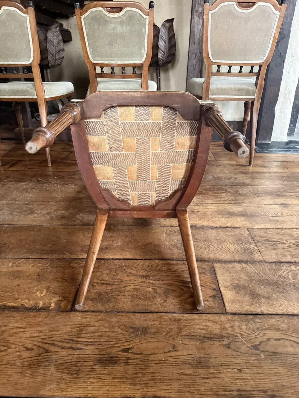 SOLD - Aesthetic Movement Set 6 Edwardian Antique Mahogany Diner Sage Velvet Green Dining Chairs