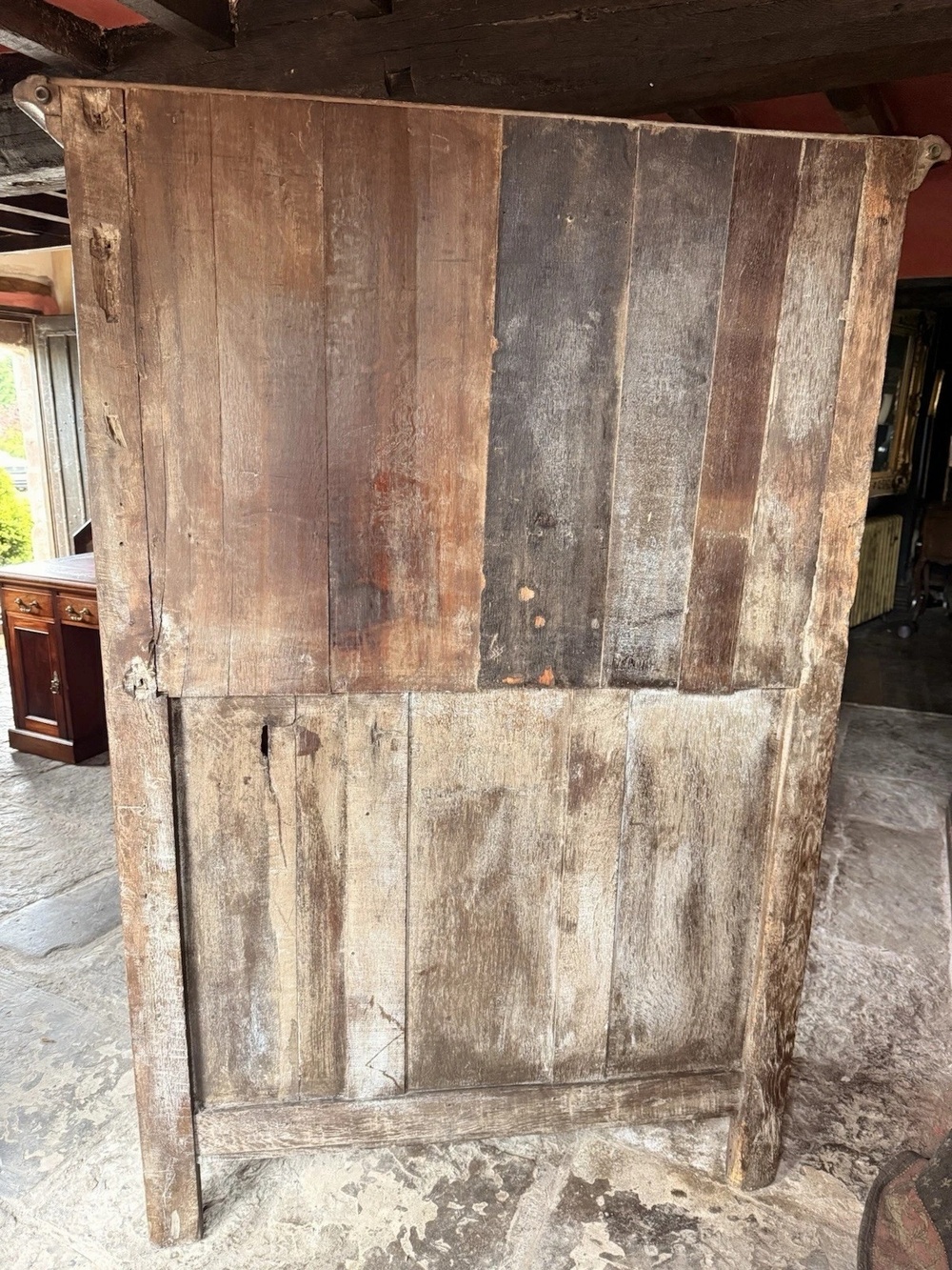 Rare English Antique Oak Carved Tall Large Floorstanding Cupboard Cabinet Dresser Buffet C 1700s