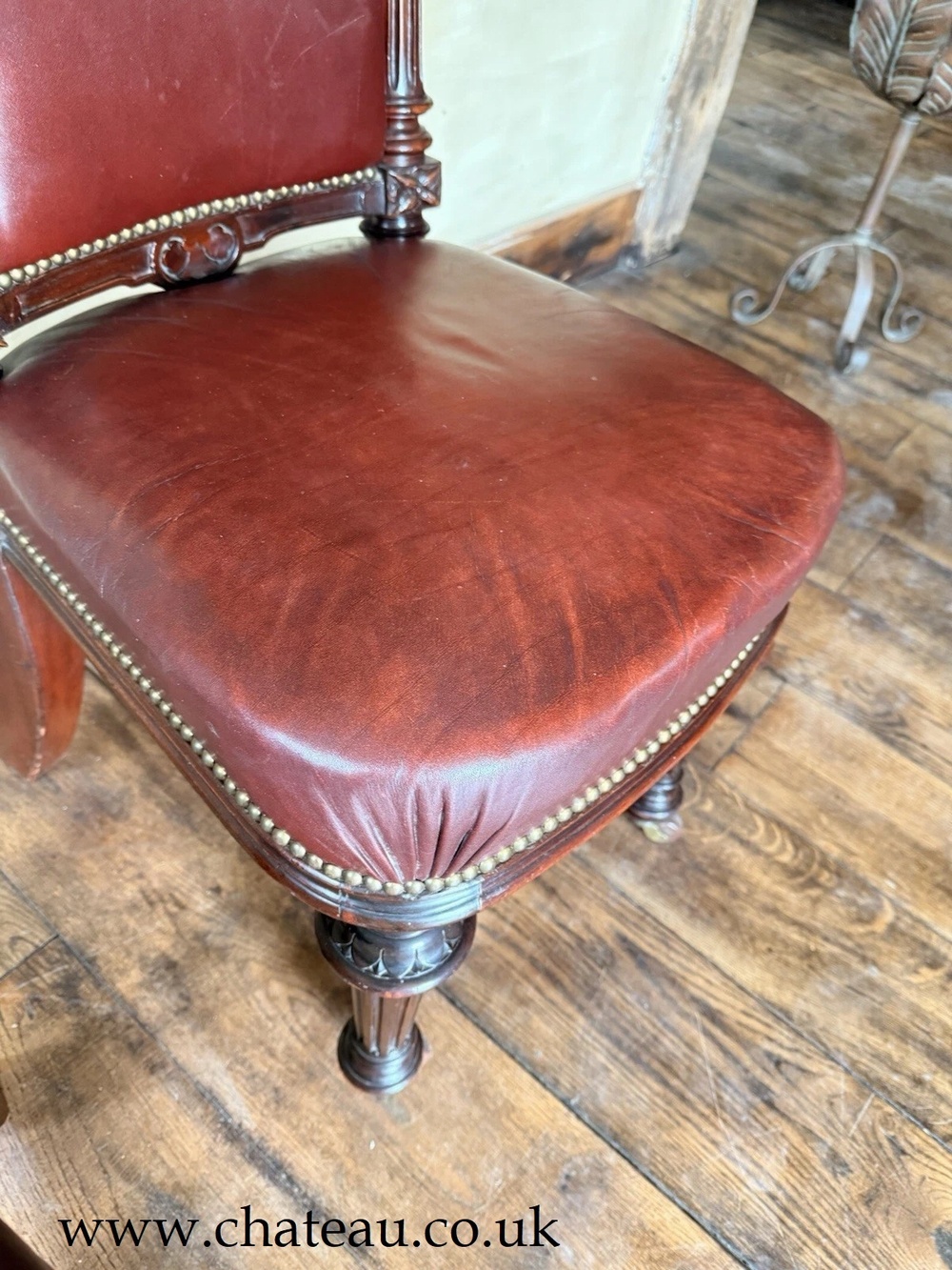 Set 4 Antique Red Aniline Red Leather Dining Chairs Manner - GILLOWS Circa 1860