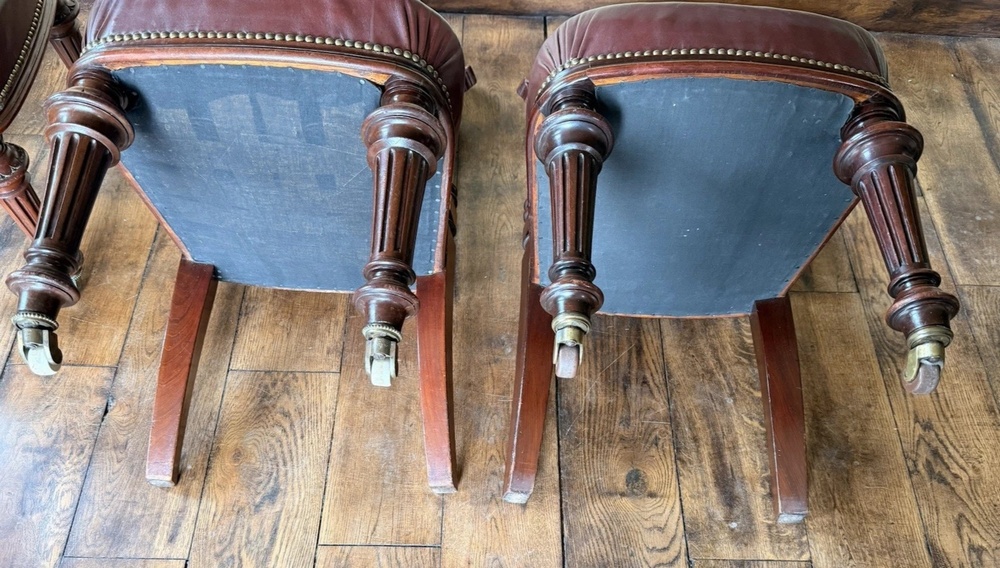 Set 4 Antique Red Aniline Red Leather Dining Chairs Manner - GILLOWS Circa 1860