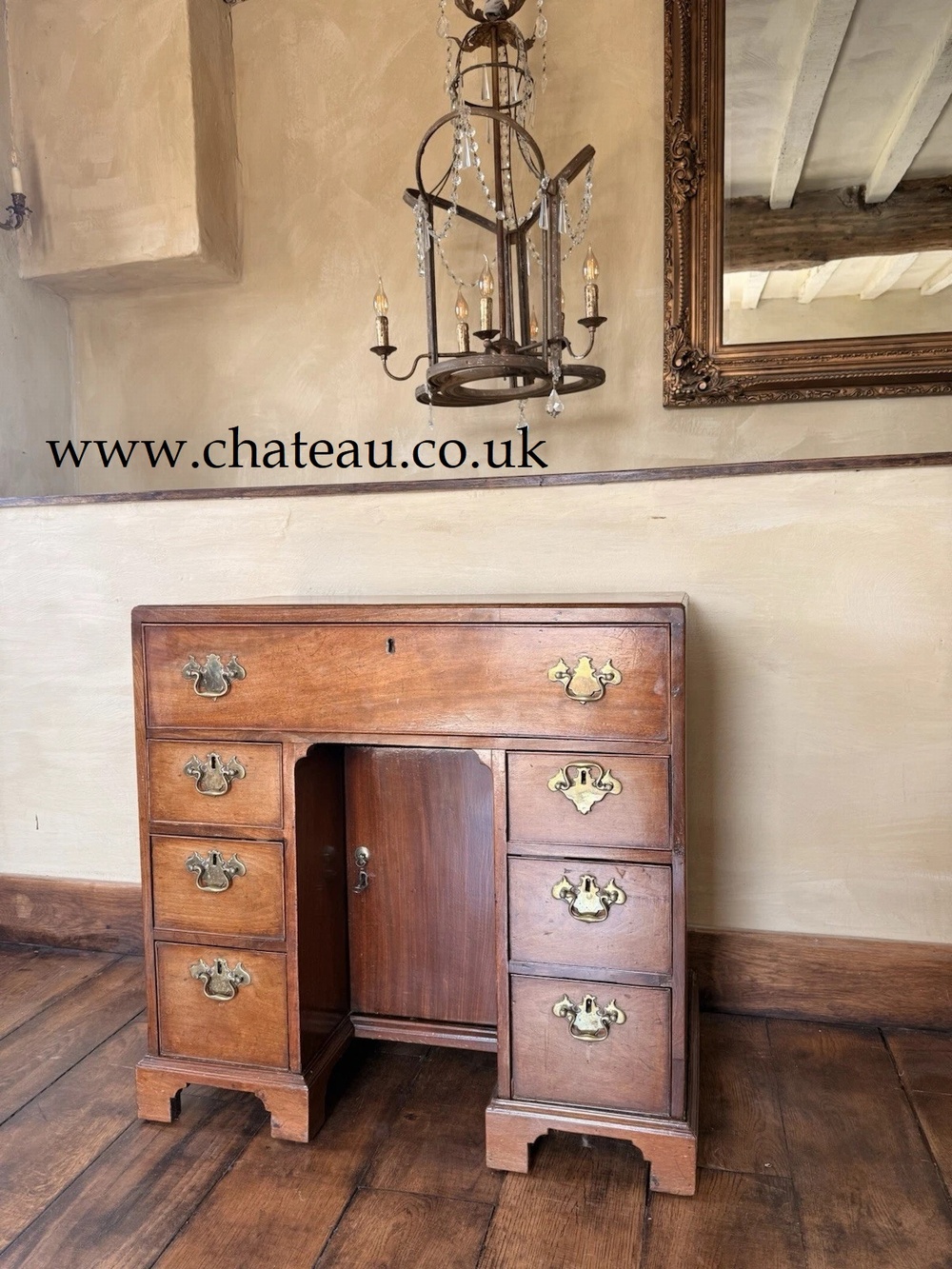 Original Antique Mahogany George III Pedestal Kneehole Writing Desk C1780