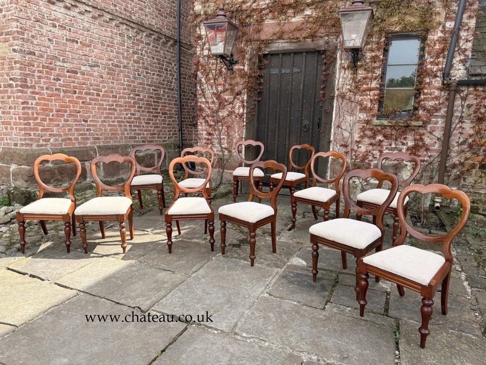 Set of 12 Antique Balloon Back Dining Chairs Circa 1870  made by master Carpenter James Reilly