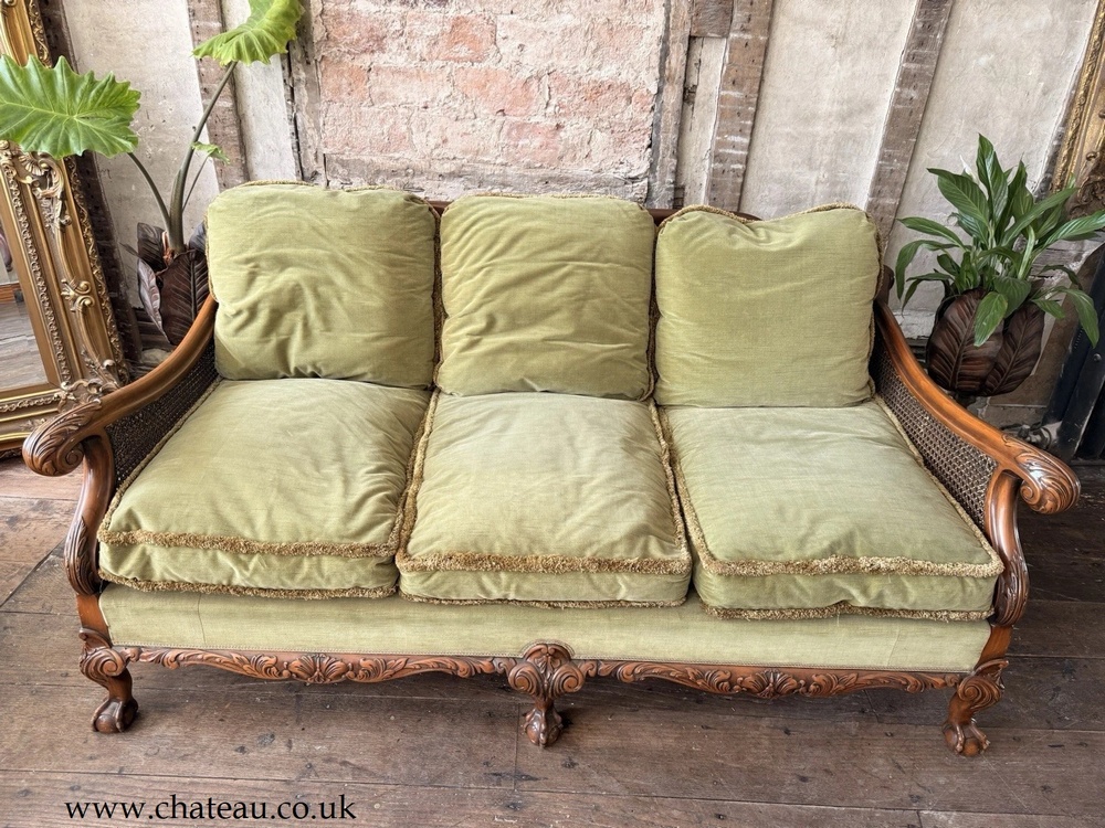 SOLD - Edwardian Antique Vintage Cain Rattan Sofa Bergere Armchairs Lounge Suite C 1900