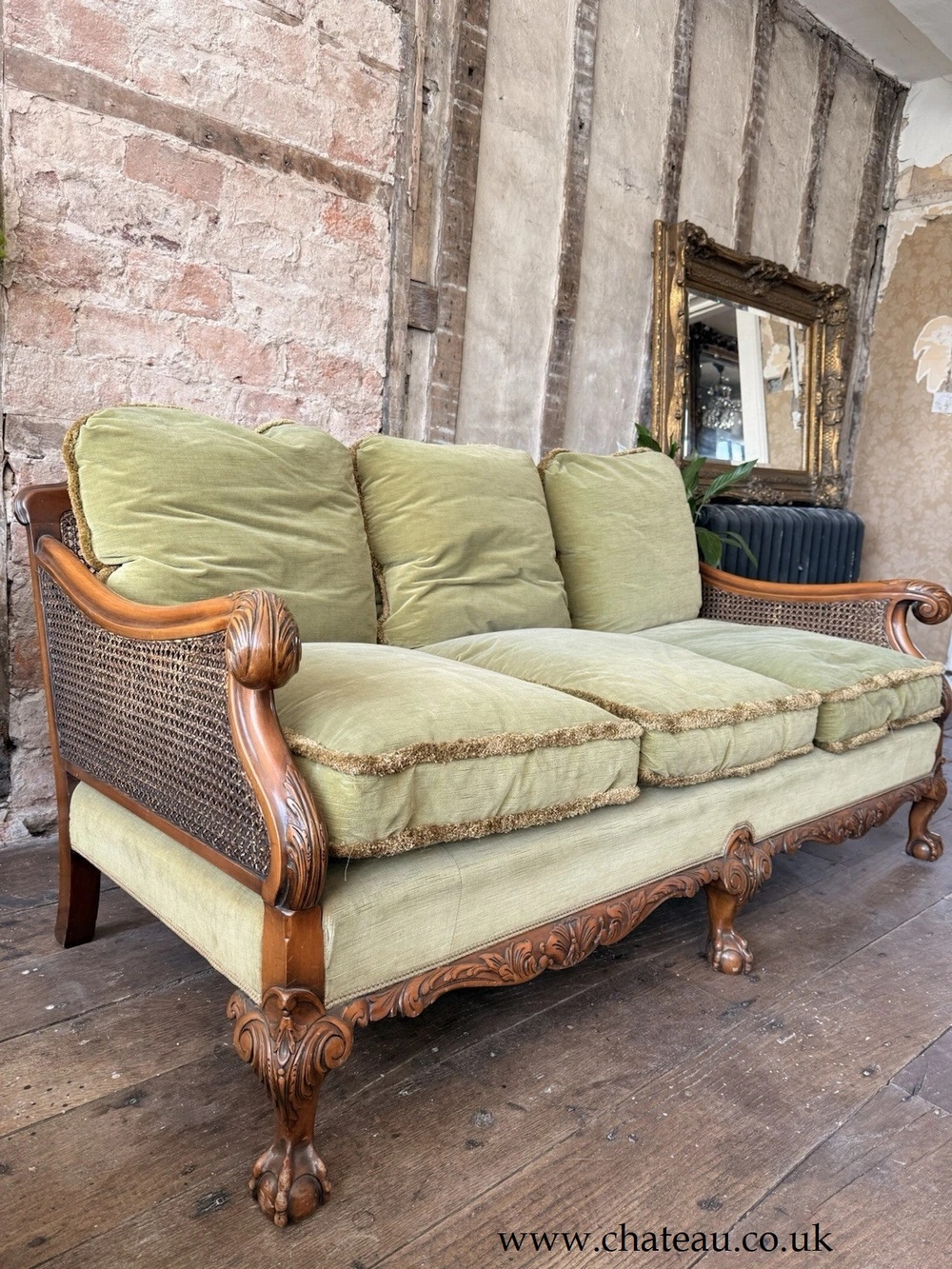 SOLD - Edwardian Antique Vintage Cain Rattan Sofa Bergere Armchairs Lounge Suite C 1900