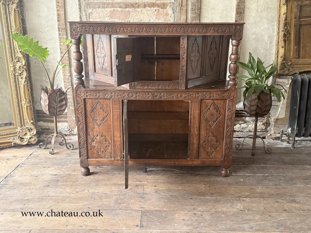SOLD - Original Antique Carved Hand Scraped Dresser Court Cupboard Buffet Circa 1600's