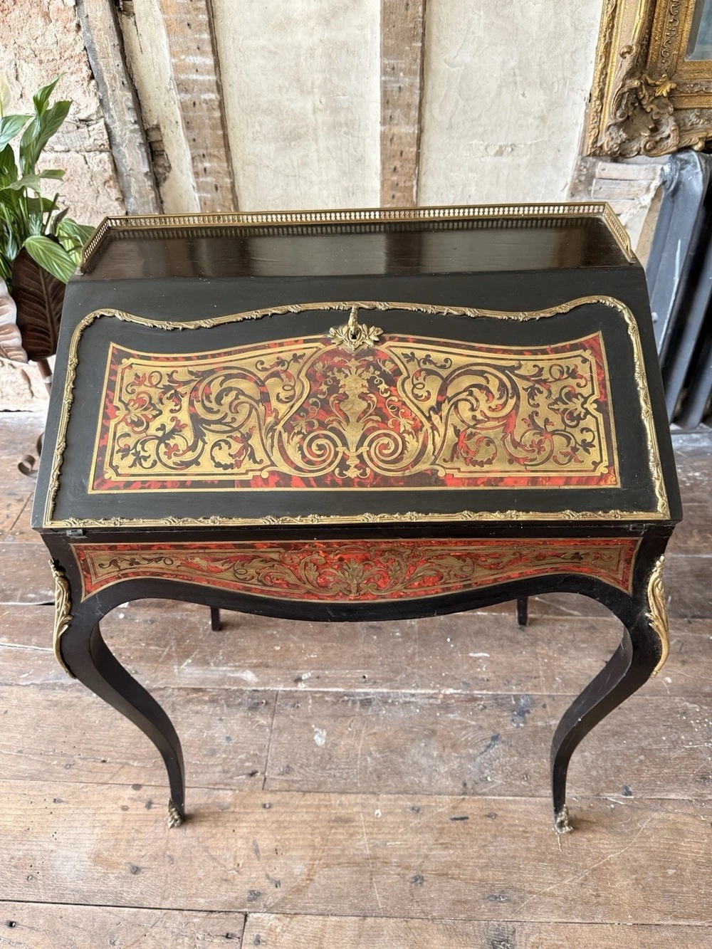 Antique Orginal Ebony Gilt French Boulle Louis XV Boulle Bureau De Dame Desk