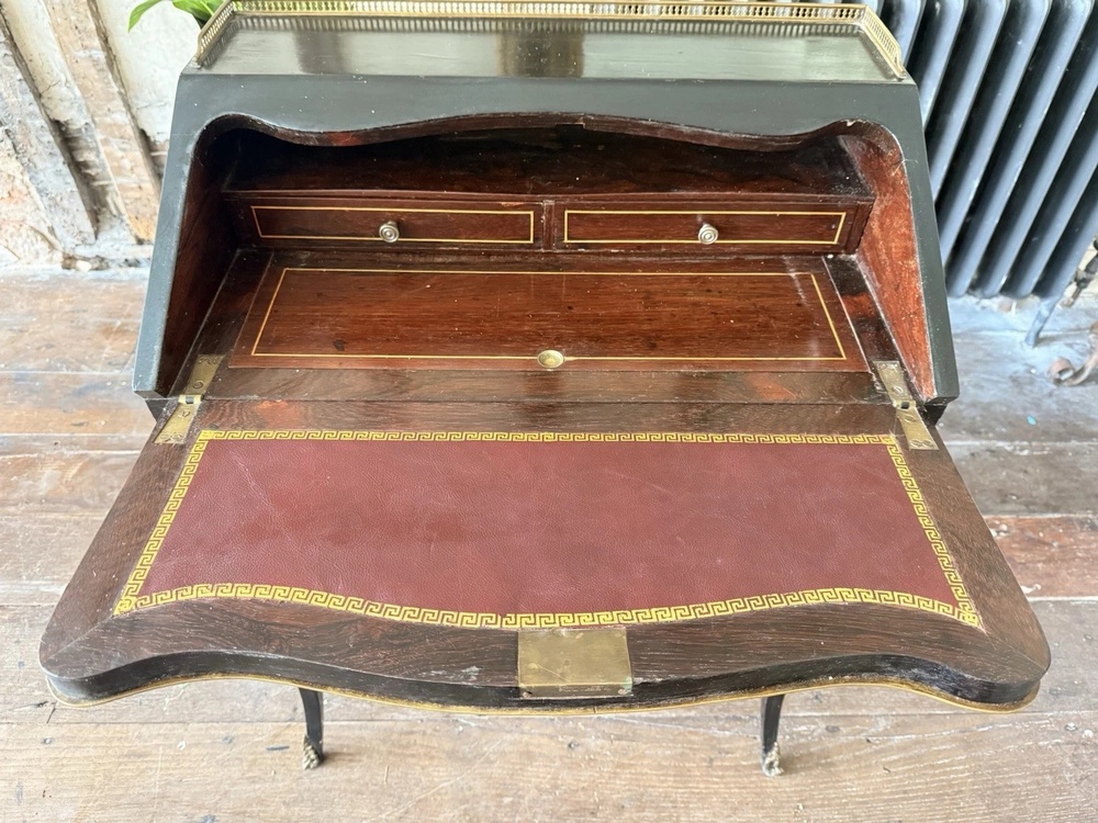 Antique Orginal Ebony Gilt French Boulle Louis XV Boulle Bureau De Dame Desk