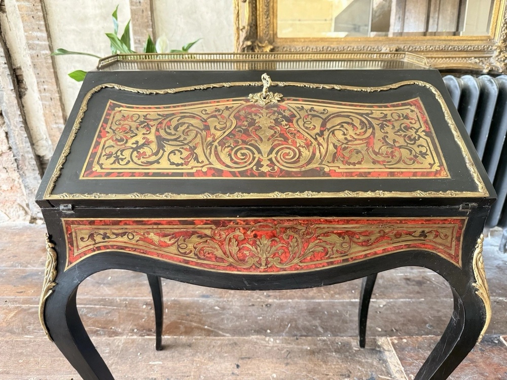 Antique Orginal Ebony Gilt French Boulle Louis XV Boulle Bureau De Dame Desk