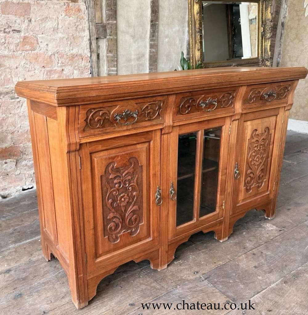 Original Heavy Antique Walnut Rustic Large Carved Dresser Sideboard Circa 1800s