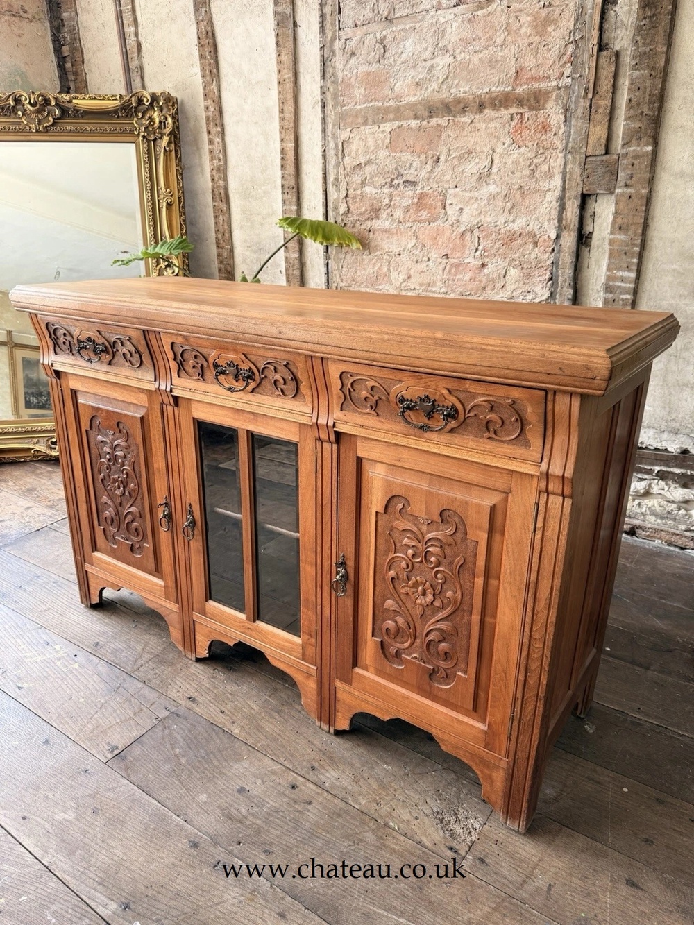 Original Heavy Antique Walnut Rustic Large Carved Dresser Sideboard Circa 1800s