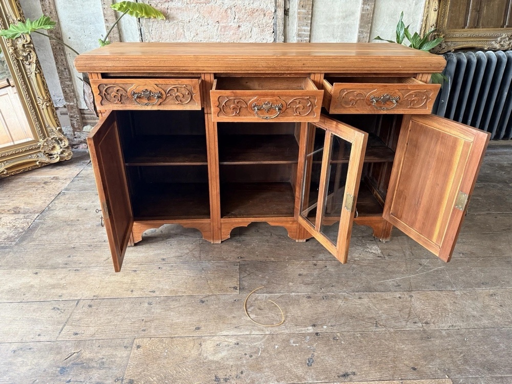 Original Heavy Antique Walnut Rustic Large Carved Dresser Sideboard Circa 1800s