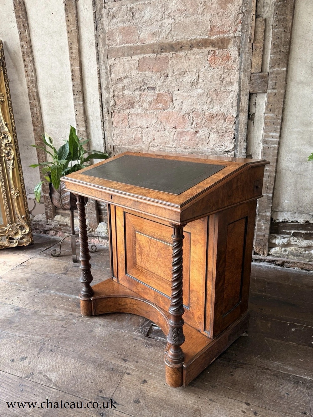 SOLD - are Large Unique Antique Walnut Burr Davenport Writing Leather Desk Circa 1840
