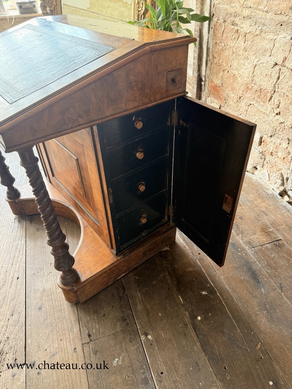SOLD - are Large Unique Antique Walnut Burr Davenport Writing Leather Desk Circa 1840