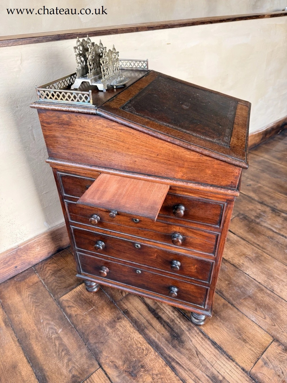 Antique Rosewood Davenport Writing Desk  Brown Leather Attributed Gillows of Lancaster & London C 1825