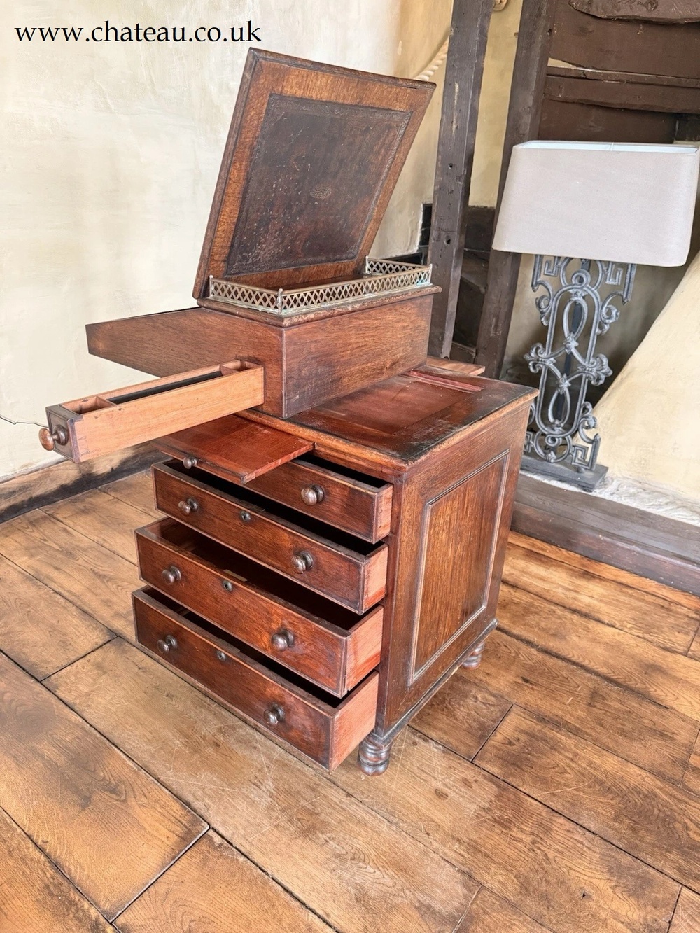 Antique Rosewood Davenport Writing Desk  Brown Leather Attributed Gillows of Lancaster & London C 1825