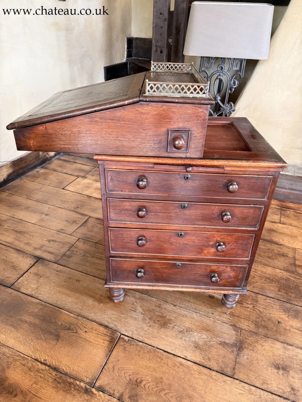 Antique Rosewood Davenport Writing Desk  Brown Leather Attributed Gillows of Lancaster & London C 1825