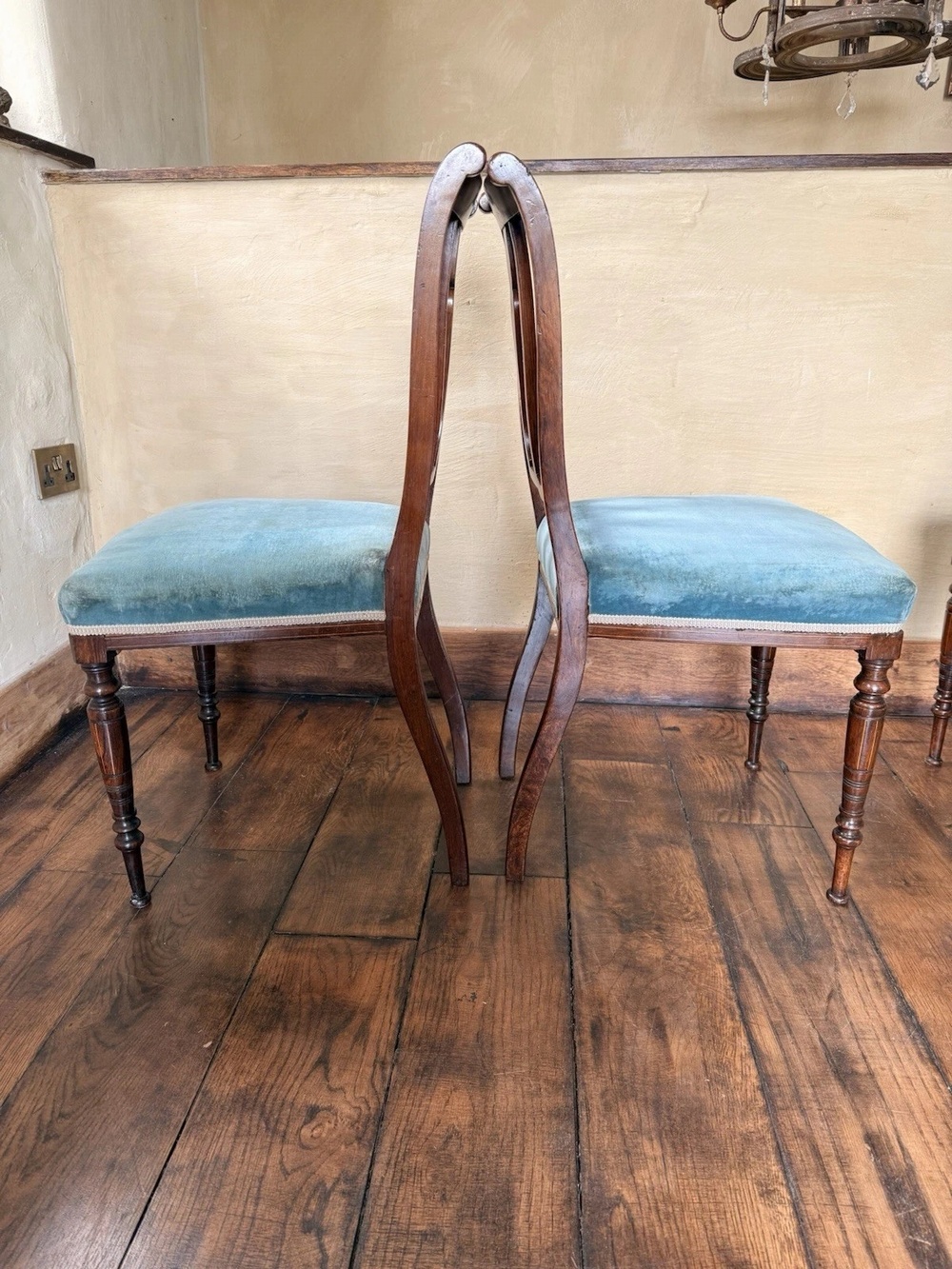 Elegant High Quality Antique Marquetry Blue Inlaid Rosewood Dining Side Chairs