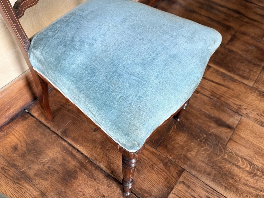 Elegant High Quality Antique Marquetry Blue Inlaid Rosewood Dining Side Chairs