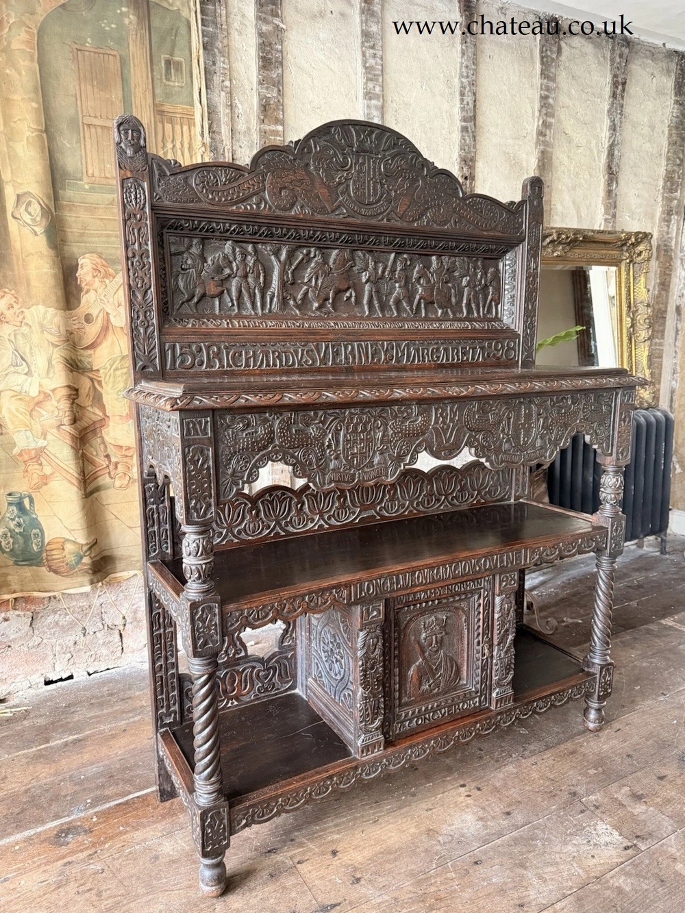 Important Antique Oak Buffet Dresser Sideboard Cupboard George Shaw Engravings 1598