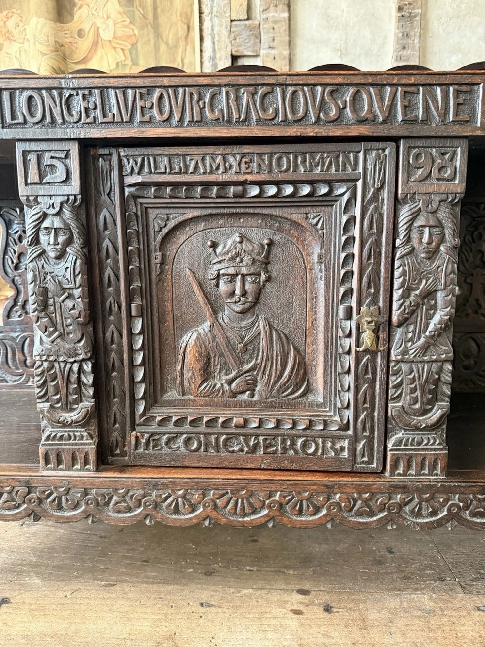 Important Antique Oak Buffet Dresser Sideboard Cupboard George Shaw Engravings 1598