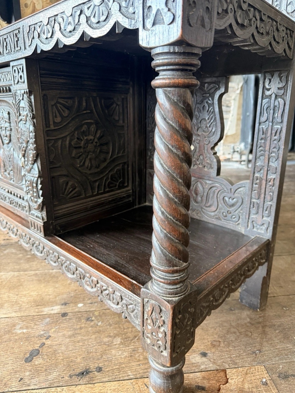 Important Antique Oak Buffet Dresser Sideboard Cupboard George Shaw Engravings 1598