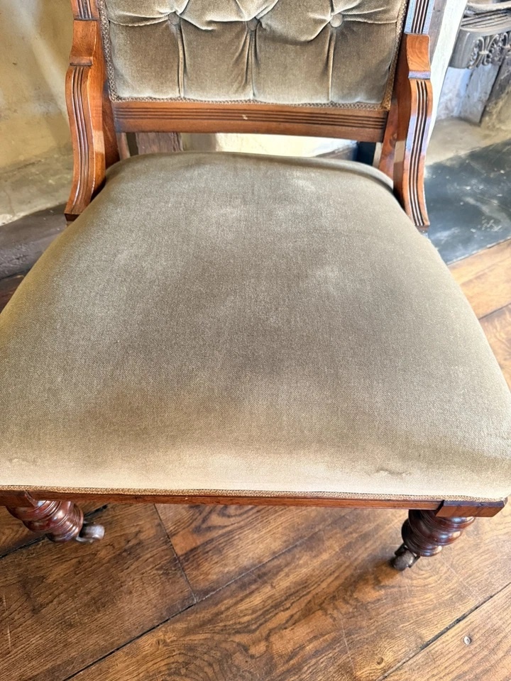 Pair of Antique Sage His & Hers Gentleman's and Lady's Lounge Fireside Chairs