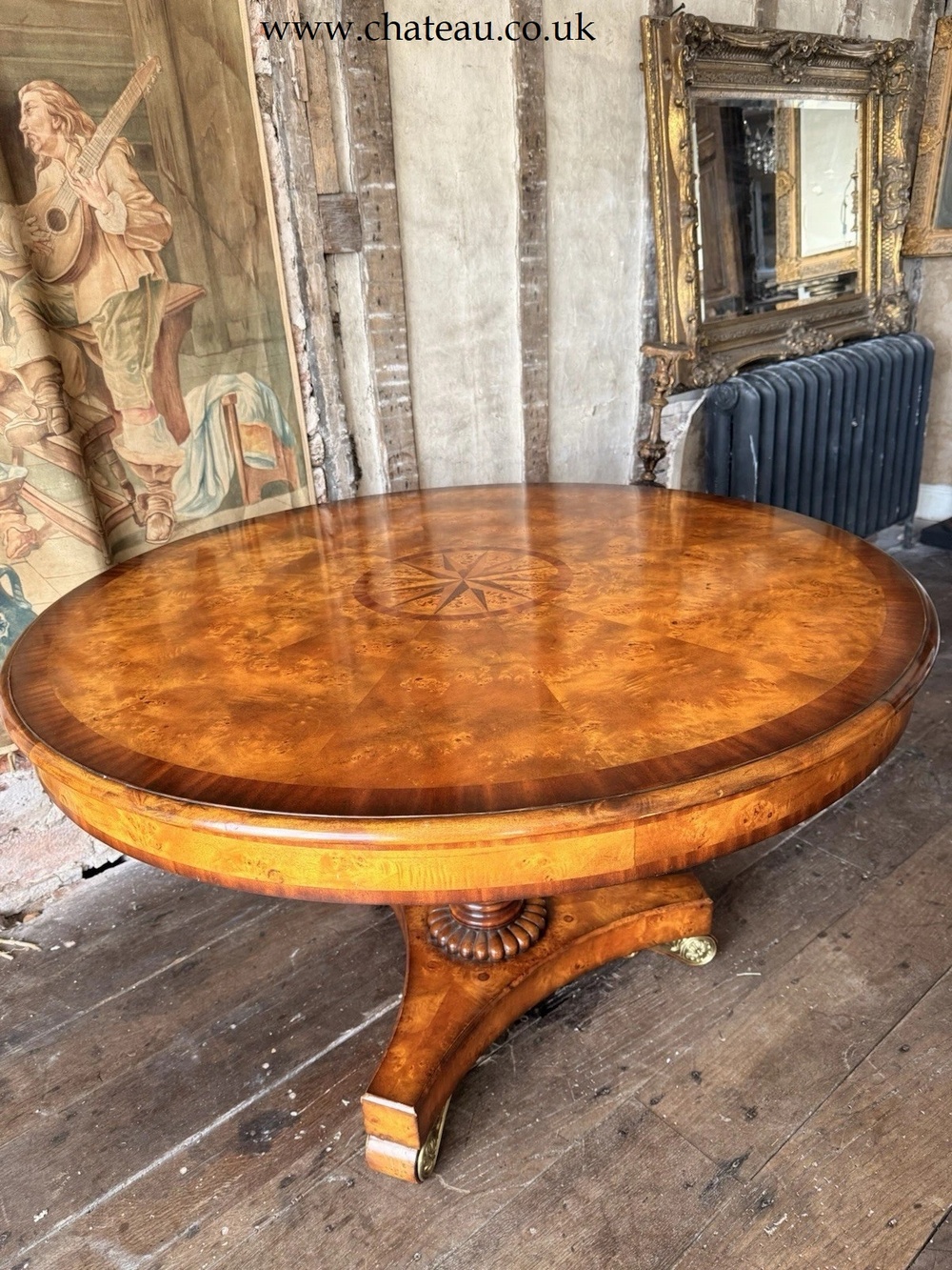 SOLD - Fine Quality Theodore Alexander Inlaid Burr Gilt Circular Kitchen Dining Table
