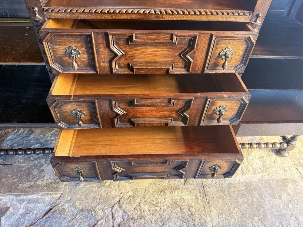 Substancial Antique Oak Heavy Carved Jacobean Gothic Sideboard Buffet Dresser