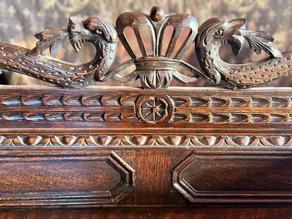 Substancial Antique Oak Heavy Carved Jacobean Gothic Sideboard Buffet Dresser