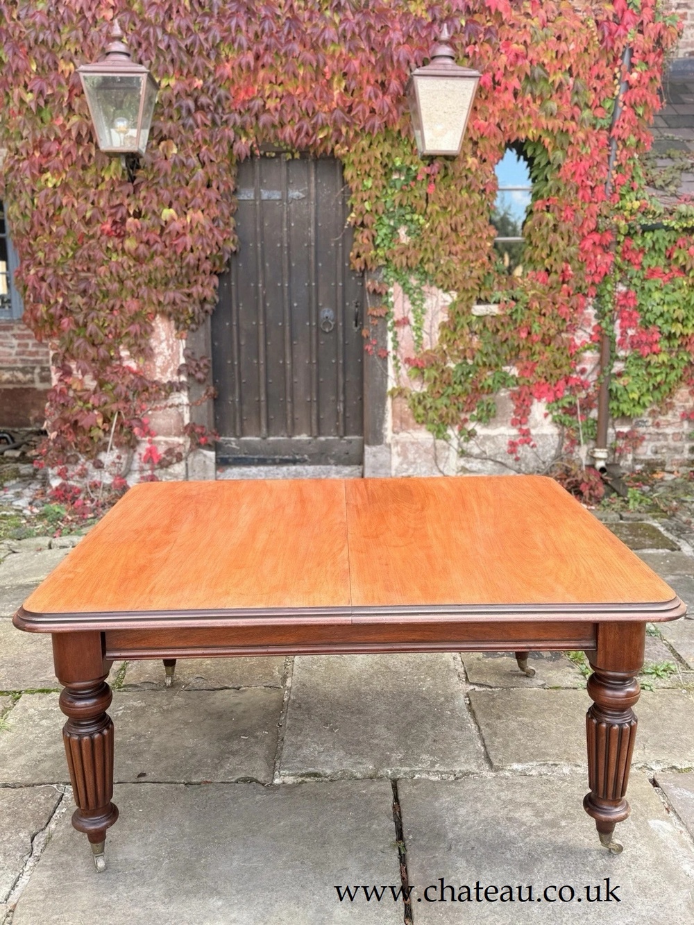 SOLD -  Original English Antique Mahogany Extending Kitchen Dining Table Seats 12